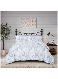 Donetella King Size 4-Pcs Fitted Sheet Set For Luxury Bedding With Floral Print Sheet And Pillowcase Set, White Silver  - Image 1