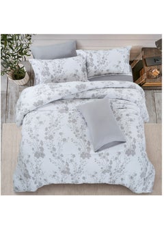 Donetella King Size 4-Pcs Fitted Sheet Set For Luxury Bedding With Floral Print Sheet And Pillowcase Set, White Silver  - Image 2