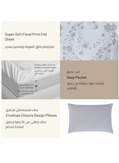 Donetella King Size 4-Pcs Fitted Sheet Set For Luxury Bedding With Floral Print Sheet And Pillowcase Set, White Silver  - Image 5