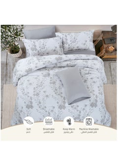 Donetella King Size 4-Pcs Fitted Sheet Set For Luxury Bedding With Floral Print Sheet And Pillowcase Set, White Silver  - Image 3