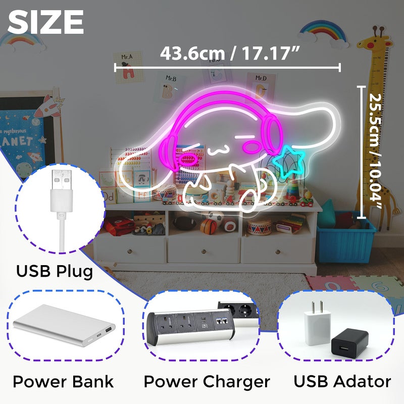 JOSEBRU CinnamoRoll Neon Sign Anime Neon Sign for Wall Decor Janpanese Neon Light for Bedroom Wall Decor Game Room Decor Livingroom Decor for Kids, Personalized Gifts for Girls - Image 2
