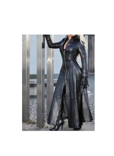 Autumn And Winter Elongated Leather Overcoat