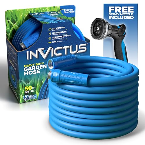 Emson INVICTUS Garden Hose 50Ft x 5/8 in. Sprayer Nozzle Included, 2-Layer Heavy Duty Drinking RV Water Hose 50 Ft, Flexible, Lightweight, NON Expandable, Kink Resistant, Easy Connect Fittings - Image 1