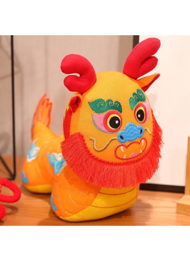 Lucky Dragon Year Plush Toy Doll Zodiac Series Company Event Gift Stock Available Soft PP Cotton Filled Animal Figurine-Color:Good Luck Auspicious Dragon-Yellow-Height:12cm  - Image 1