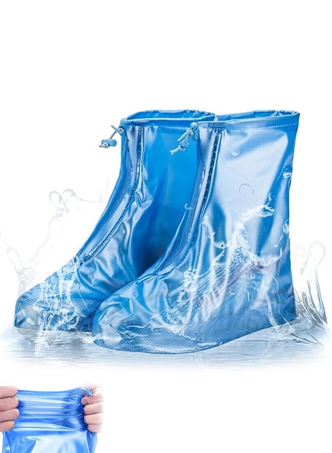 Rain Boot Waterproof Shoes Covers, Sand Control Non-Slip Shoe Cover Galoshes, PVC Rubber Sole Reusable Rain Snow Boots Overshoes for Cycling Outdoor Camping Fishing Garden Travel (XL, Blue)