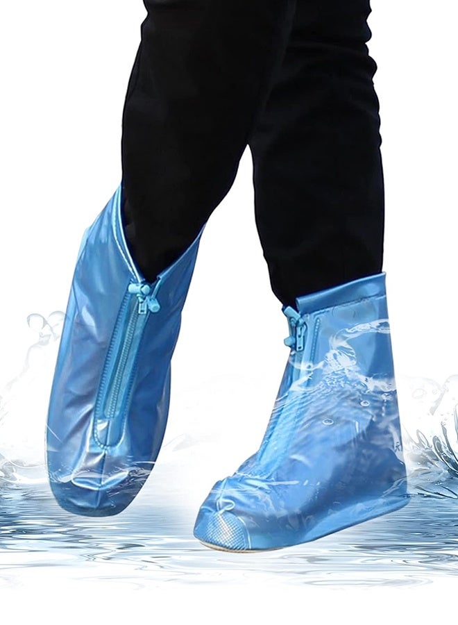 سويت لايف أغطية أحذية مقاومة للماء من المطر، غطاء حذاء مانع للانزلاق للتحكم في الرمال، نعل مطاطي من البولي فينيل كلوريد قابل لإعادة الاستخدام، أحذية مطر ثلجية خارجية لركوب الدراجات والتخييم والصيد والحديقة والسفر (XL، أزرق) - Image 4
