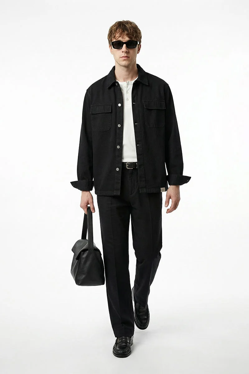 سنيتش Black Solid Relaxed Casual Trousers