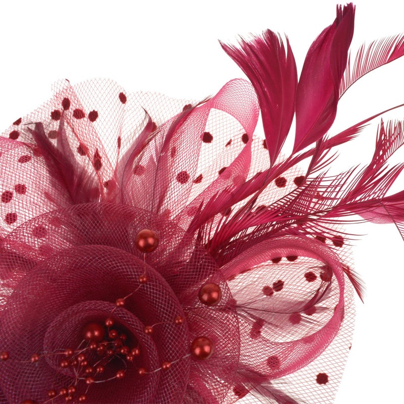 DRESHOW Fascinators Hat Flower Mesh Ribbons Feathers on a Headband and a Clip Tea Party Headwear for Girls and Women - Image 2