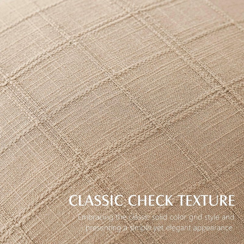 Foindtower Set of 1 Decorative Linen Check Throw Pillow Cover Neutral Farmhouse Vintage Cushion Cover Modern Coastal Boho Home Decor for Sofa Chair Couch Bedroom Living Room,24×24 Inch,Camel - Image 2