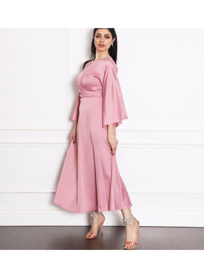 Autumn 2022 Cross-border Middle East Silk Satin Lotus Leaf Sleeve Dress Muslim Muslim Women  - Image 1