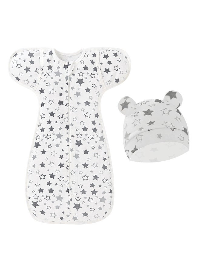 Baby Swaddle,Arms Up Transitional Swaddles,Transition Swaddle Sack with Removable Cuffs & 2-Way Zipper, Gray Stars Design, Breathable Cotton Newborn Sleep Sacks