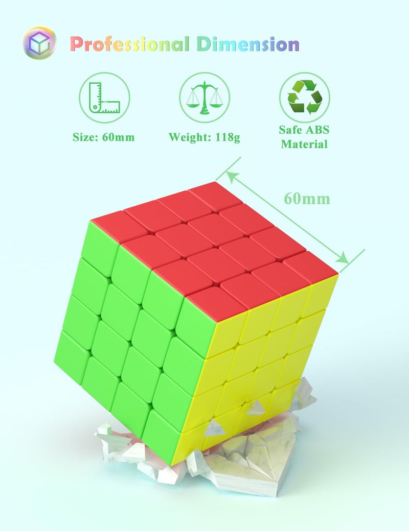 ROXENDA Speed Cube 4x4 Speed Cube 60mm - Smooth and Fast Turning: Solid, Durable and Stickerless, Spins Faster Than the Original (4x4x4) - Image 2