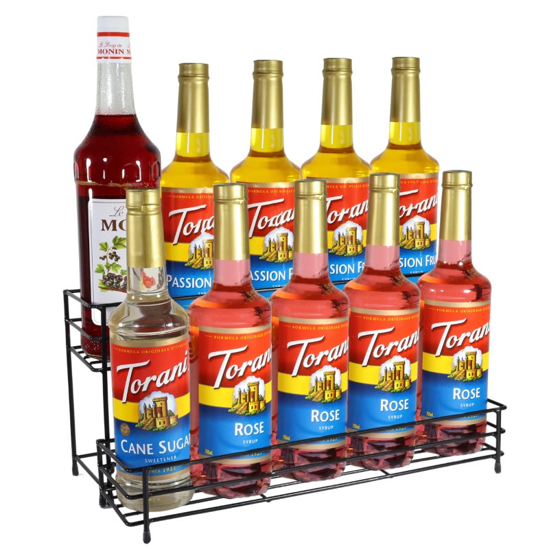 QUALLON منظم شراب القهوة 2 طبقة حامل شراب القهوة لمقهى القهوة 10 زجاجات حامل زجاجات النبيذ منظم محطة القهوة رف تخزين لملابس الكوكتيل ملحقات بار القهوة