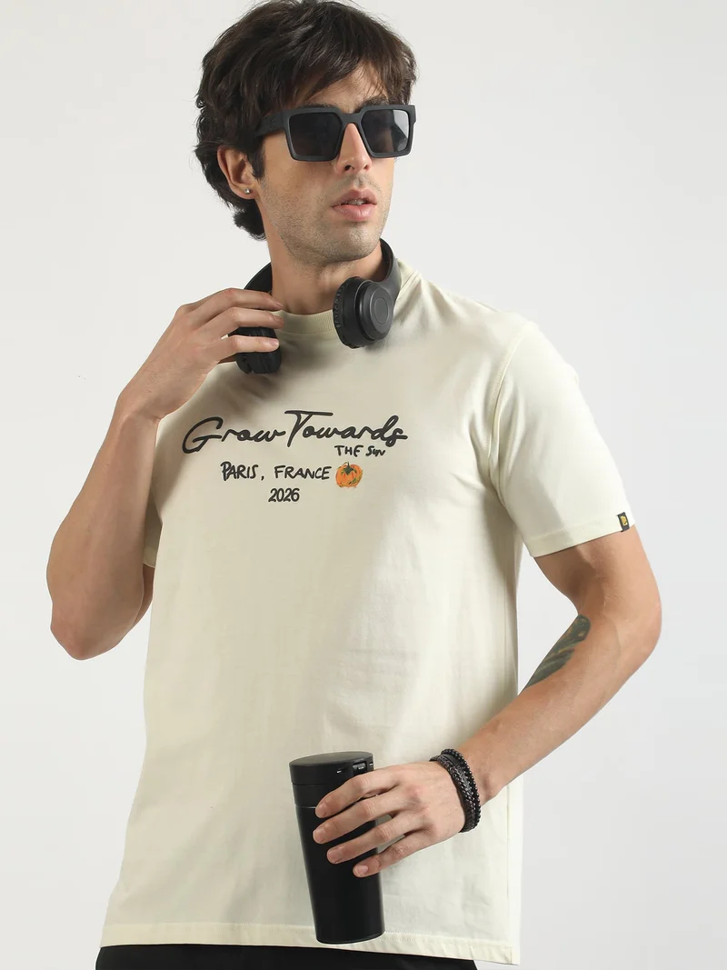 Maniac  Maniac Mens Printed Round Neck Raglan Half Sleeve Blue and Cream Cotton T-Shirt for Men | Best Price UAE
