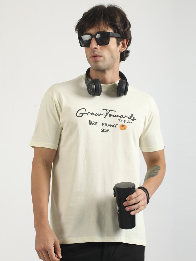 Maniac Mens Printed Round Neck Raglan Half Sleeve Blue and Cream Cotton T-Shirt - Image 2
