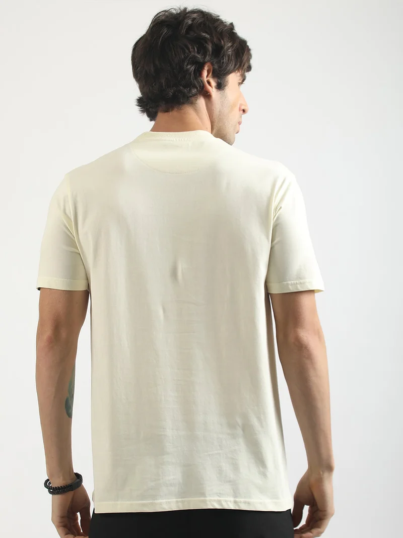 Maniac  Maniac Mens Printed Round Neck Raglan Half Sleeve Blue and Cream Cotton T-Shirt for Men | Best Price UAE