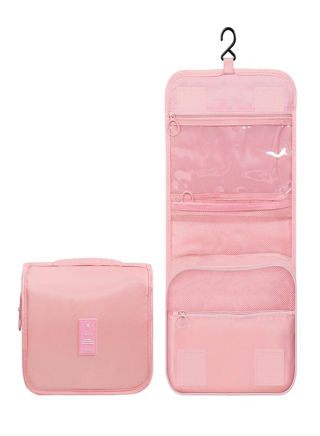 Luxtude Travel Toiletry Bag with Hanging Hook, Makeup Cosmetic Bag Travel Organizer for Hygiene Accessories, Shampoo, Full Sized Container, Toiletries, 4 Refillable Travel Bottles are included (Pink) - Image 1