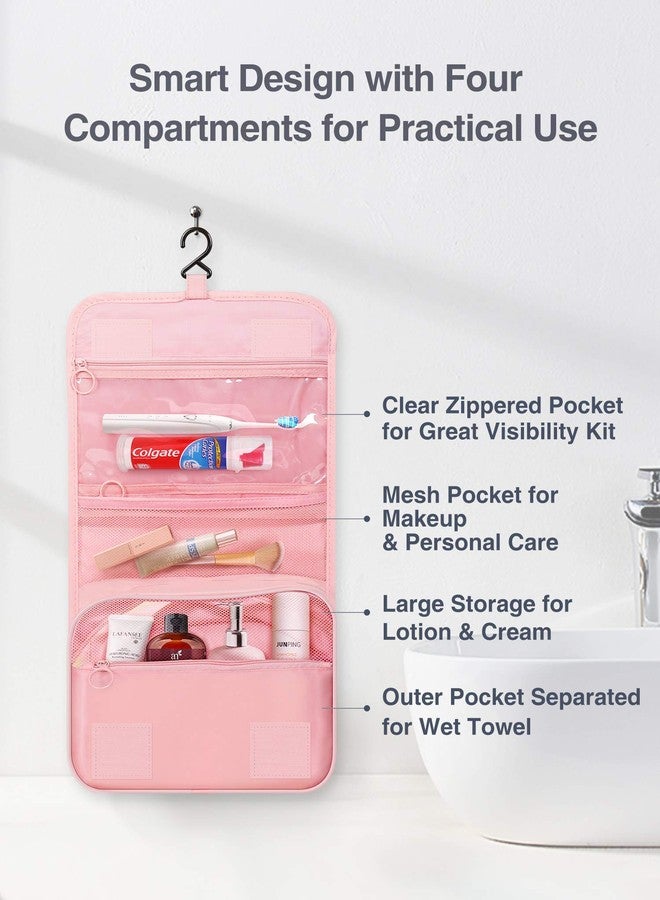 Luxtude Travel Toiletry Bag with Hanging Hook, Makeup Cosmetic Bag Travel Organizer for Hygiene Accessories, Shampoo, Full Sized Container, Toiletries, 4 Refillable Travel Bottles are included (Pink) - Image 3