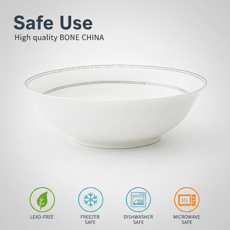 Shallow JUNA New Bone China Bowl 14 cm -  6 piece Set  Elegant White Multipurpose Bowl with Subtle Texture for Soups, Desserts & Sides, Premium Tableware for Daily Use, Brunch, Ramadan, Eid & Gifting (Set of 6) - Image 5