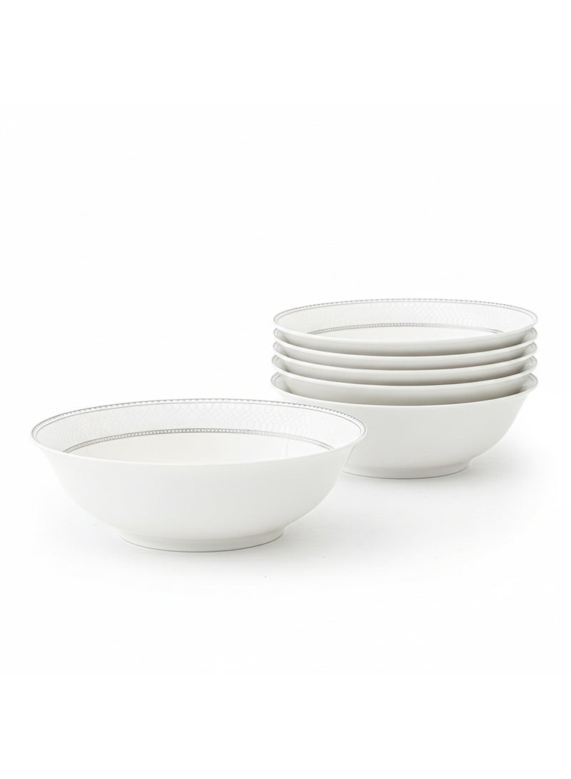 Shallow JUNA New Bone China Bowl 14 cm – Elegant White Multipurpose Bowl with Subtle Texture for Soups, Desserts & Sides, Premium Tableware for Daily Use, Brunch, Ramadan, Eid & Gifting (Set of 6) - Image 1