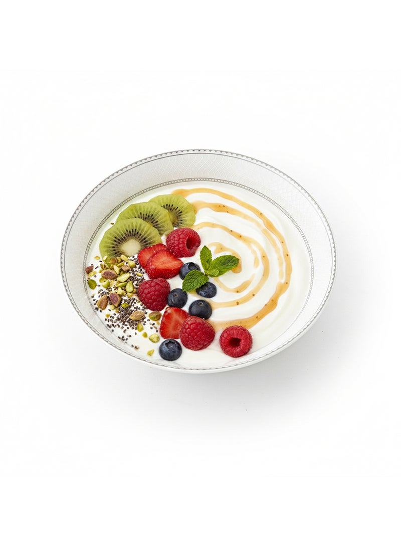 Shallow JUNA New Bone China Bowl 14 cm – Elegant White Multipurpose Bowl with Subtle Texture for Soups, Desserts & Sides, Premium Tableware for Daily Use, Brunch, Ramadan, Eid & Gifting (Set of 6) - Image 4