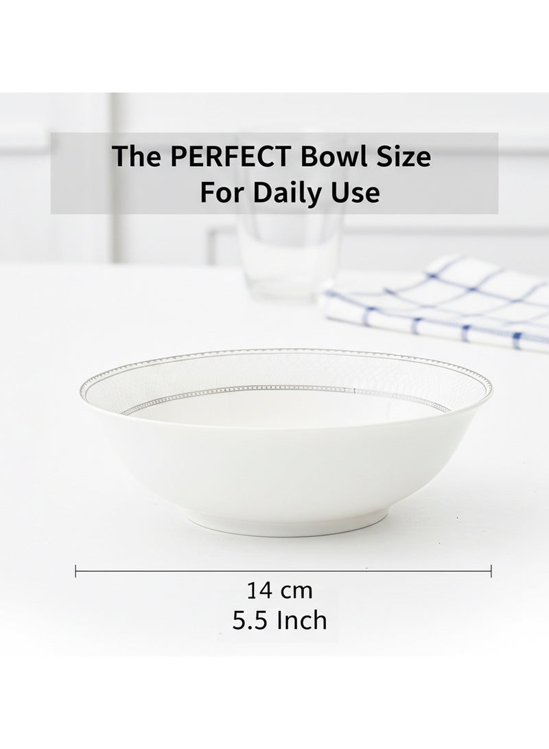Shallow JUNA New Bone China Bowl 14 cm – Elegant White Multipurpose Bowl with Subtle Texture for Soups, Desserts & Sides, Premium Tableware for Daily Use, Brunch, Ramadan, Eid & Gifting (Set of 6) - Image 3