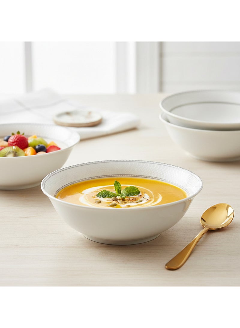 Shallow JUNA New Bone China Bowl 14 cm – Elegant White Multipurpose Bowl with Subtle Texture for Soups, Desserts & Sides, Premium Tableware for Daily Use, Brunch, Ramadan, Eid & Gifting (Set of 6) - Image 2