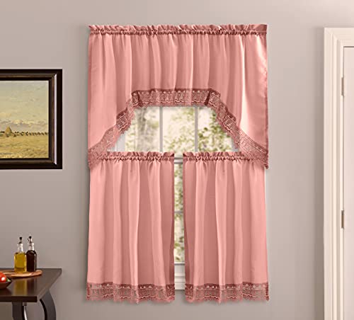 American Linen Café Curtains for Kitchen, Bathroom Curtains with Valance, Embroidered lace Border (Blush) - Image 1