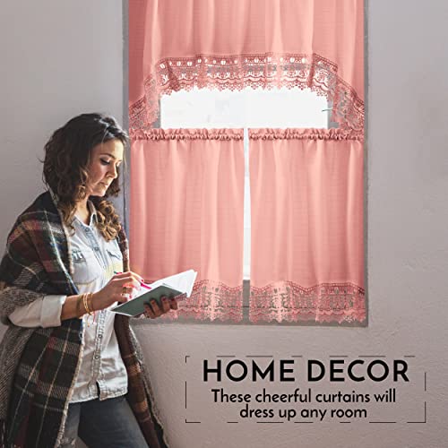 American Linen Café Curtains for Kitchen, Bathroom Curtains with Valance, Embroidered lace Border (Blush) - Image 4