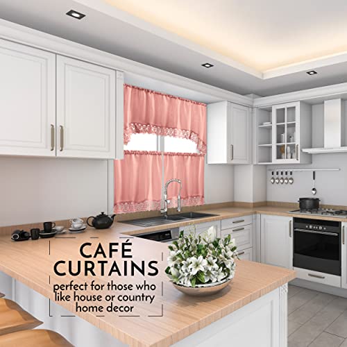 American Linen Café Curtains for Kitchen, Bathroom Curtains with Valance, Embroidered lace Border (Blush) - Image 2