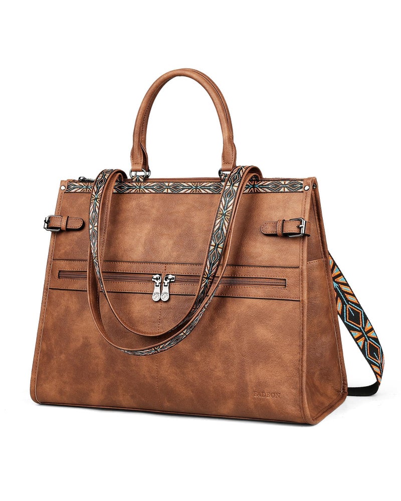 FADEON Laptop Bag for Women Designer PU Leather Large Tote Bags Backpack Purses with 15.6 Laptop Compartment Travel Shoulder Handbag Brown - Image 1