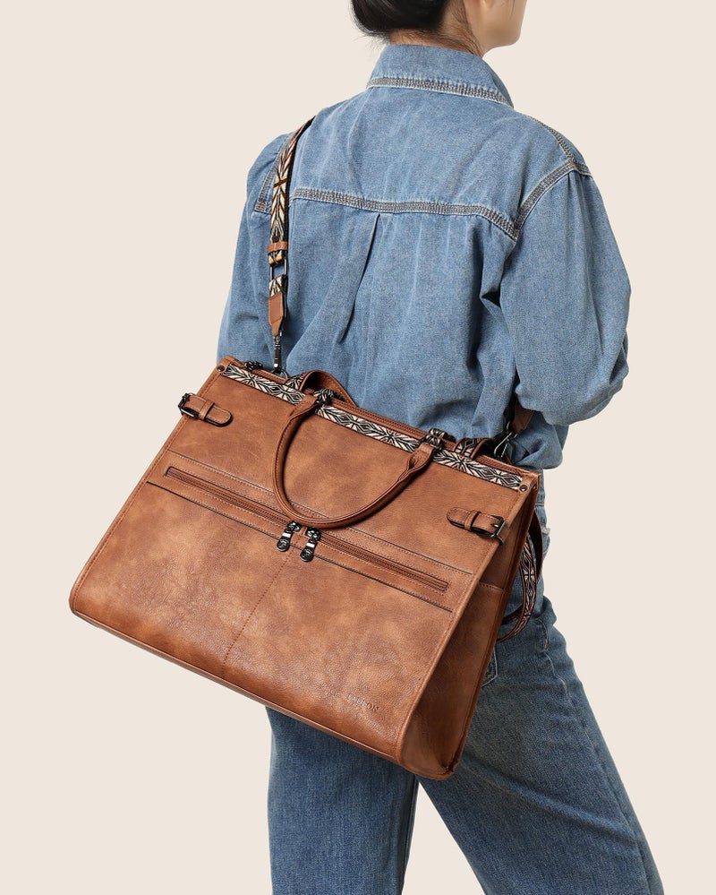 FADEON Laptop Bag for Women Designer PU Leather Large Tote Bags Backpack Purses with 15.6 Laptop Compartment Travel Shoulder Handbag Brown - Image 3