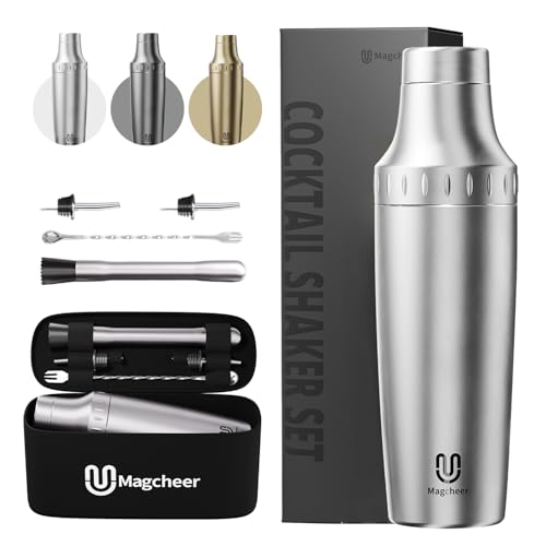 Magcheer Hybrid Cocktail Shaker Set | Vacuum Insulated Stainless Steel Martini Shaker with Strainer & Jigger Lid | Travel cocktail kit with Bartender Accessory Tools | 30oz | Silver - Image 1