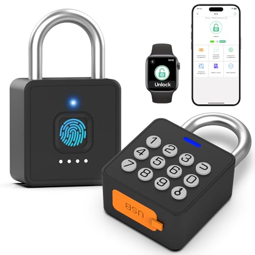 Elinksmart Combination Lock eLinkSmart Gym Locker Padlock with 9 Digit Push Button Password Fingerprint APP Unlock Keyless Biometric Security Metal Padlock for Gym and School Lockers Storage Tool Box - Image 1