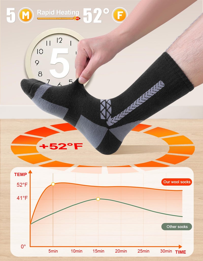 SIMIYA Merino Wool Socks for Men, 5 Pairs Thermal Warm Hiking Super Thick Crew Work Cushion Sock for Mens Winter Cold Weather - Image 3