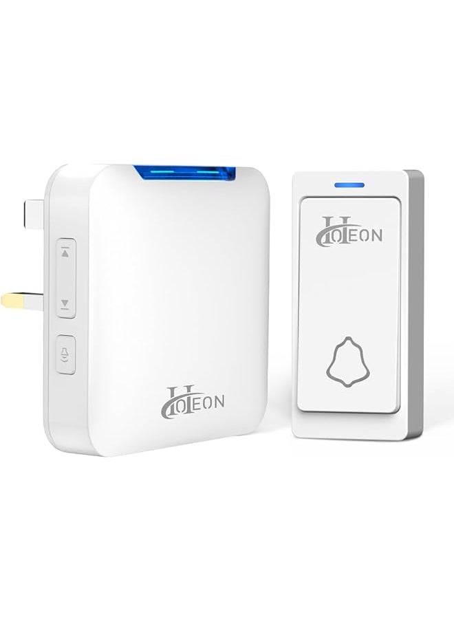Hoteon - Hoteon Wireless Doorbell for Home - 5 Adjustable Volume with 32 Chimes & LED Flash, 1000Ft Range, Easy Installation (1 Receiver + 1 Push Button, UK Plug) - Image 1