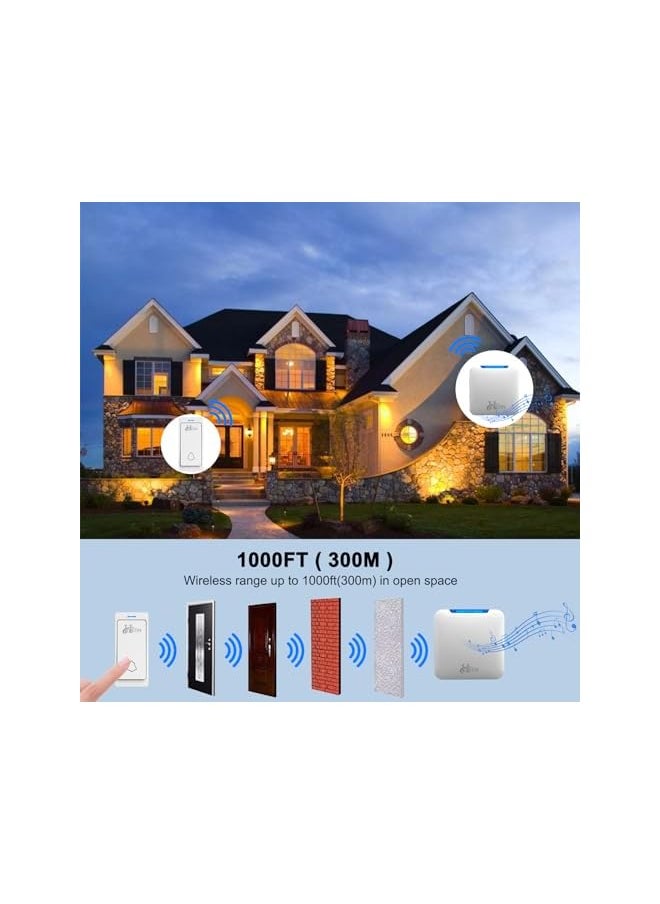 Hoteon - Hoteon Wireless Doorbell for Home - 5 Adjustable Volume with 32 Chimes & LED Flash, 1000Ft Range, Easy Installation (1 Receiver + 1 Push Button, UK Plug) - Image 1