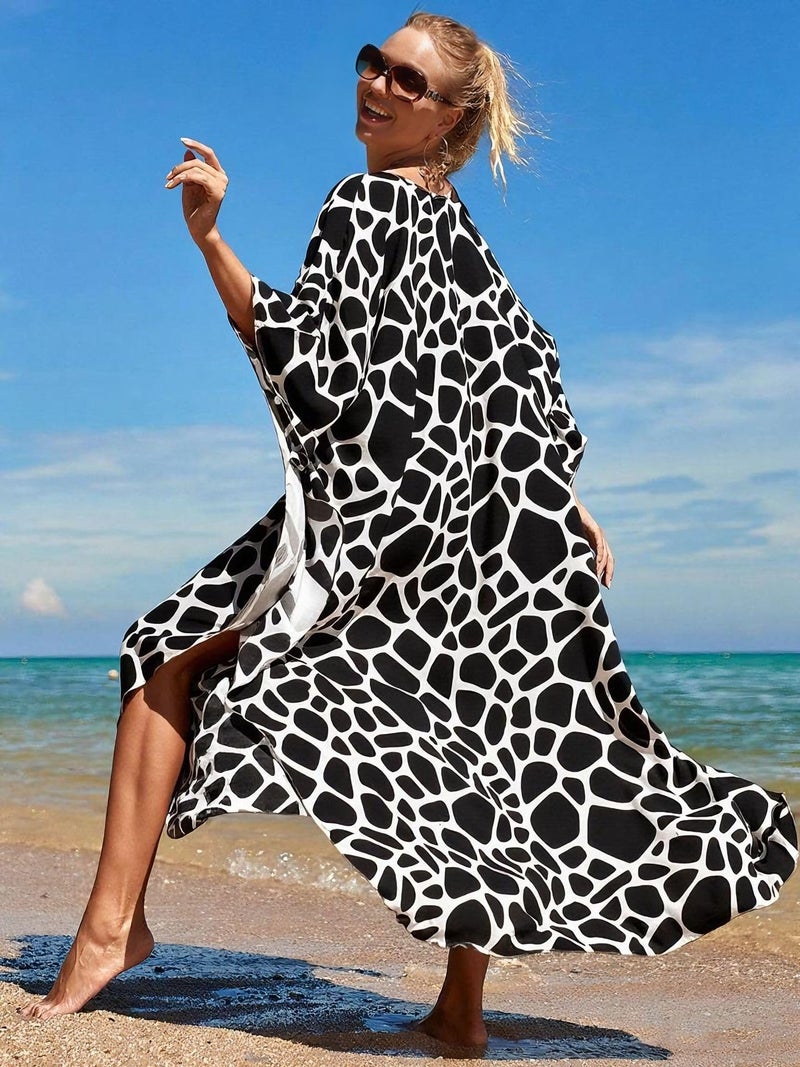 IMAGEKOPE Kaftan Dresses for Women Plus Size V-Neck Moo Moos Batwing Kaftan Beach Dress Bathing Suit Cover-Up Loungewear - Image 5