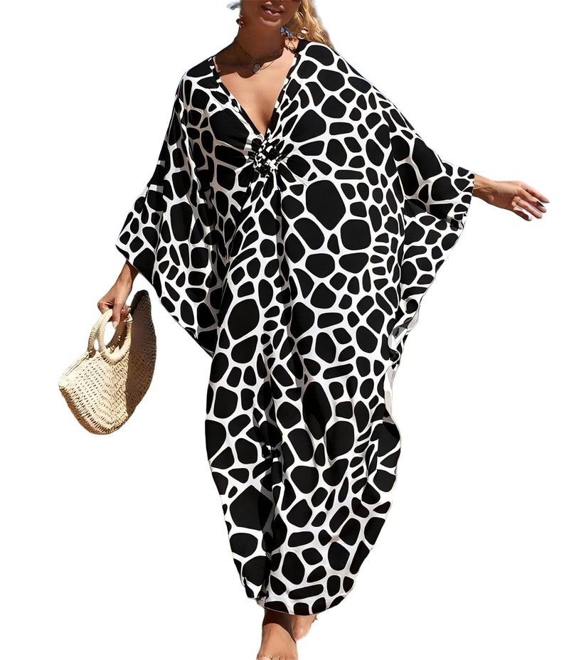 IMAGEKOPE Kaftan Dresses for Women Plus Size V-Neck Moo Moos Batwing Kaftan Beach Dress Bathing Suit Cover-Up Loungewear - Image 1