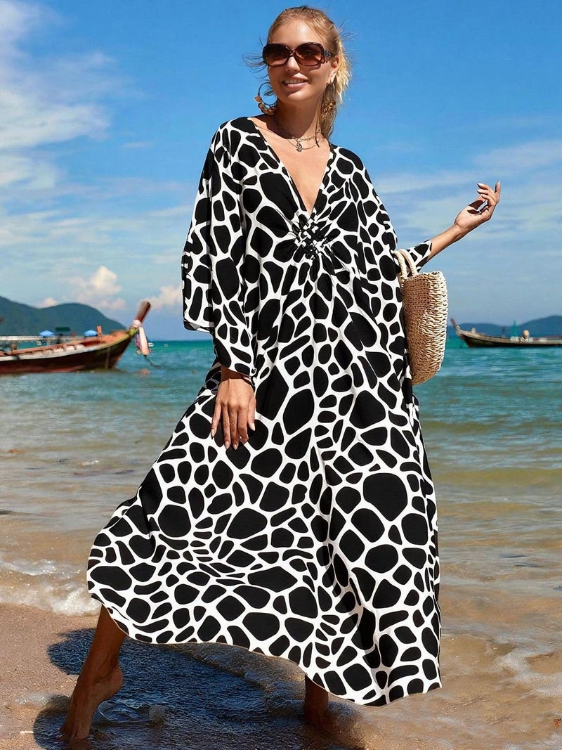 IMAGEKOPE Kaftan Dresses for Women Plus Size V-Neck Moo Moos Batwing Kaftan Beach Dress Bathing Suit Cover-Up Loungewear - Image 4