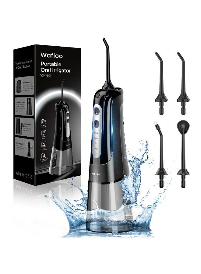 WAFLOO Water Flosser for Teeth Cordless: 4 Jet Tips 4 Modes Oral Irrigator Portable, 300ML Tank USB Rechargeable IPX7 Waterproof Water Flossing for Adults Teeth Cleaning Home and Travel, Black - Image 1