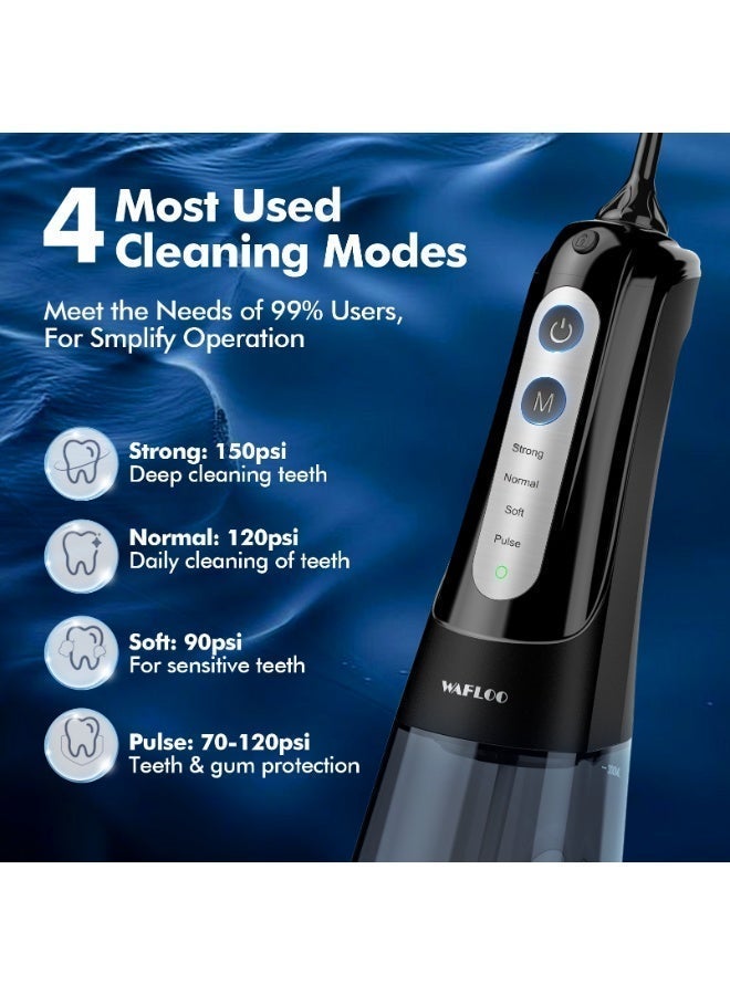 WAFLOO Water Flosser for Teeth Cordless: 4 Jet Tips 4 Modes Oral Irrigator Portable, 300ML Tank USB Rechargeable IPX7 Waterproof Water Flossing for Adults Teeth Cleaning Home and Travel, Black - Image 2