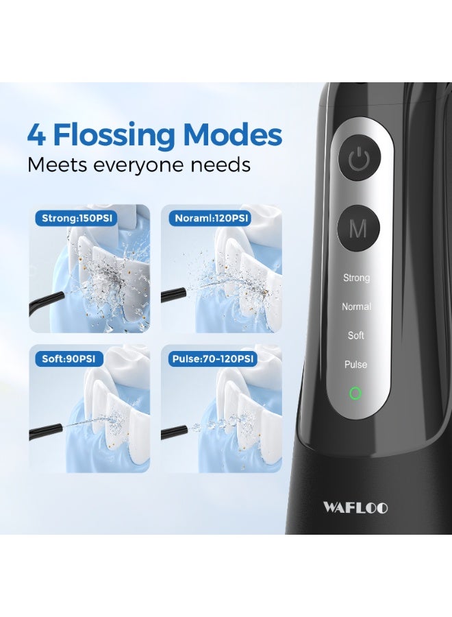 WAFLOO Water Flosser for Teeth Cordless: 4 Jet Tips 4 Modes Oral Irrigator Portable, 300ML Tank USB Rechargeable IPX7 Waterproof Water Flossing for Adults Teeth Cleaning Home and Travel, Black - Image 2