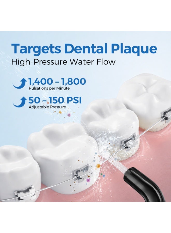 WAFLOO Water Flosser for Teeth Cordless: 4 Jet Tips 4 Modes Oral Irrigator Portable, 300ML Tank USB Rechargeable IPX7 Waterproof Water Flossing for Adults Teeth Cleaning Home and Travel, Black - Image 5