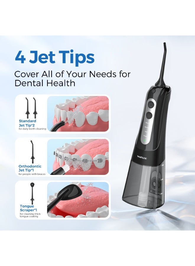 WAFLOO Water Flosser for Teeth Cordless: 4 Jet Tips 4 Modes Oral Irrigator Portable, 300ML Tank USB Rechargeable IPX7 Waterproof Water Flossing for Adults Teeth Cleaning Home and Travel, Black - Image 3