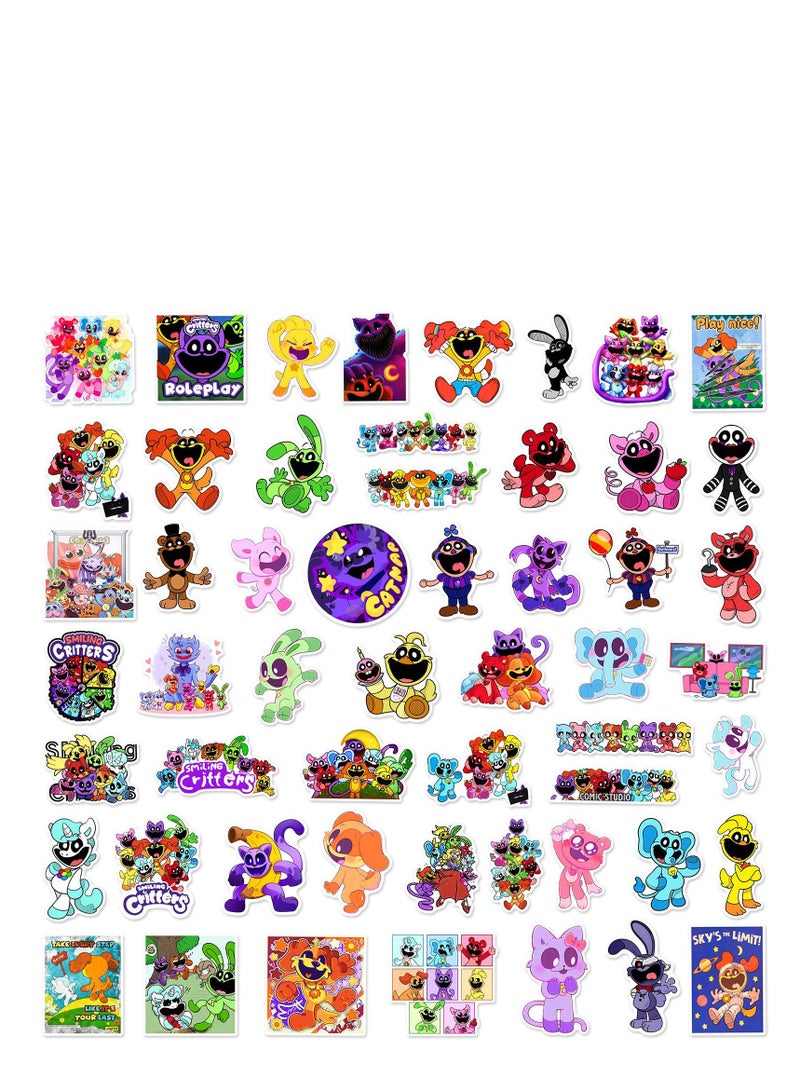XiuWoo 50 قطعة ملصقات شخصيات كريتيرز المبتسمة المضحكة، رسوم متحركة أنمي رعب ملصقات مقاومة للماء، ملصقات ديكور للشخصيات الإبداعية للأطفال - Image 4