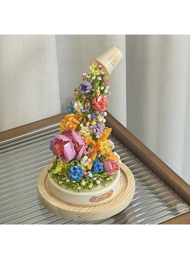 Huan Ying Building Blocks Flower Assembled Rose Music Box Eternal Flower Toy Girl Series 2024 Tanabata Gift-Color:Early Summer Lotus + Display Cover  - Image 3