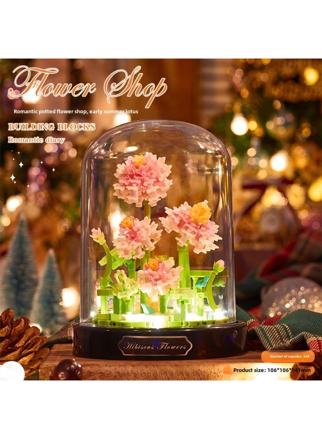 Huan Ying Building Blocks Flower Assembled Rose Music Box Eternal Flower Toy Girl Series 2024 Tanabata Gift-Color:Early Summer Lotus + Display Cover  - Image 1