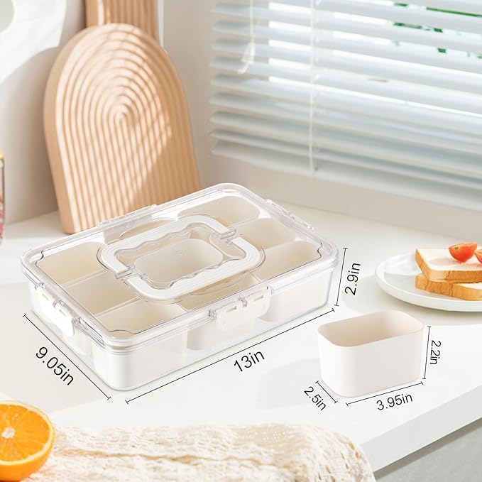 CLOUDTAB Divided Serving Tray with Lid Handle Portable Snack Box for Charcuterie Fruits Spices Candy Nuts Snacks 9Compartments Clear Snack Platter Organizer for Parties Travel Picnics - Image 4