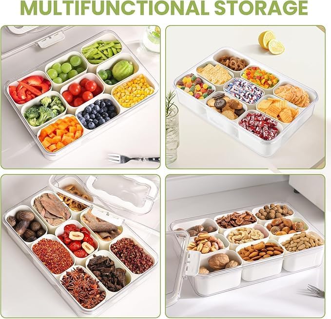 CLOUDTAB Divided Serving Tray with Lid Handle Portable Snack Box for Charcuterie Fruits Spices Candy Nuts Snacks 9Compartments Clear Snack Platter Organizer for Parties Travel Picnics - Image 5